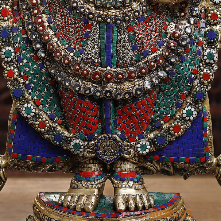 Brass Tirupati Balaji Idol, Venkateshwara Standing, Intricate Stone Work 46.5"