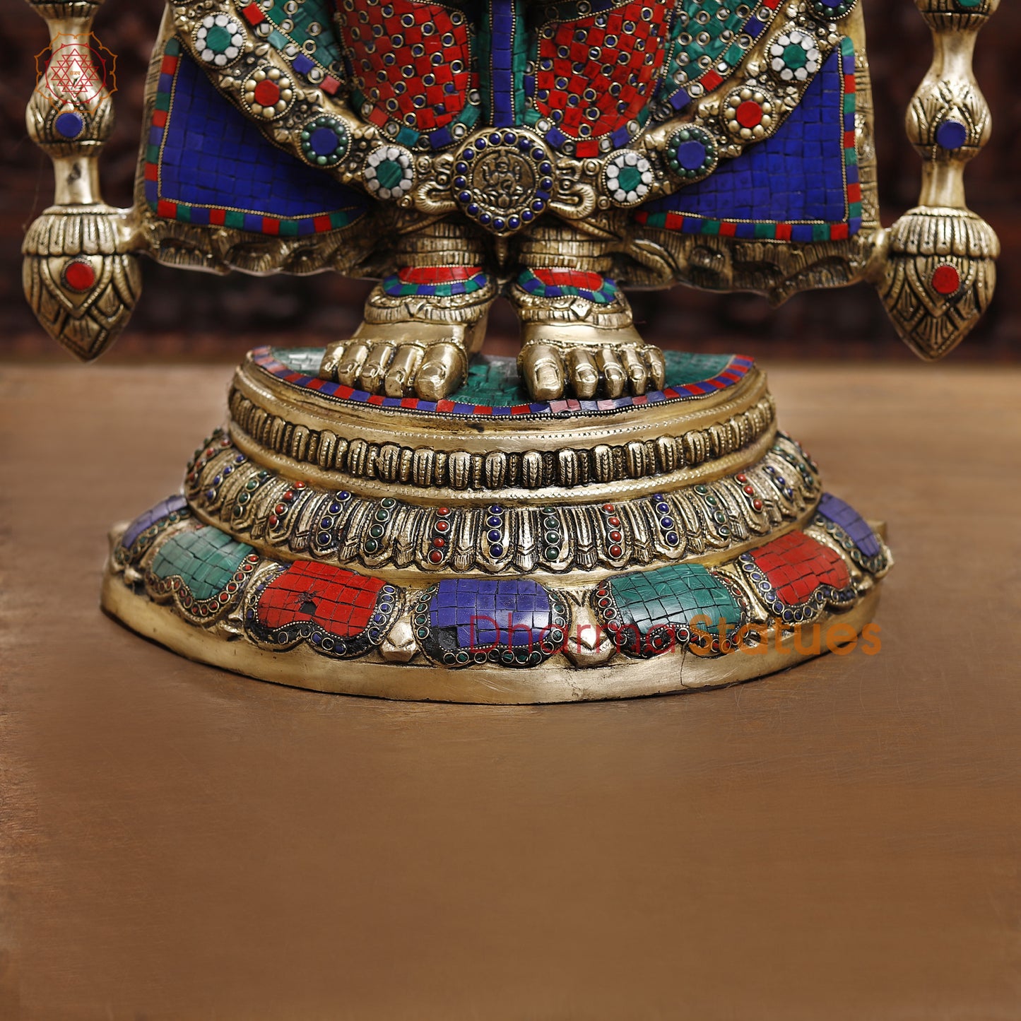 Brass Tirupati Balaji Idol, Venkateshwara Standing, Intricate Stone Work 46.5"