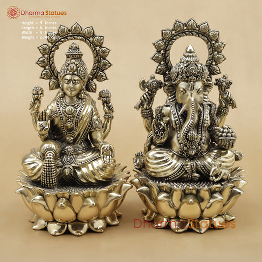 Brass Lakshmi Ganesh Fine, 9"