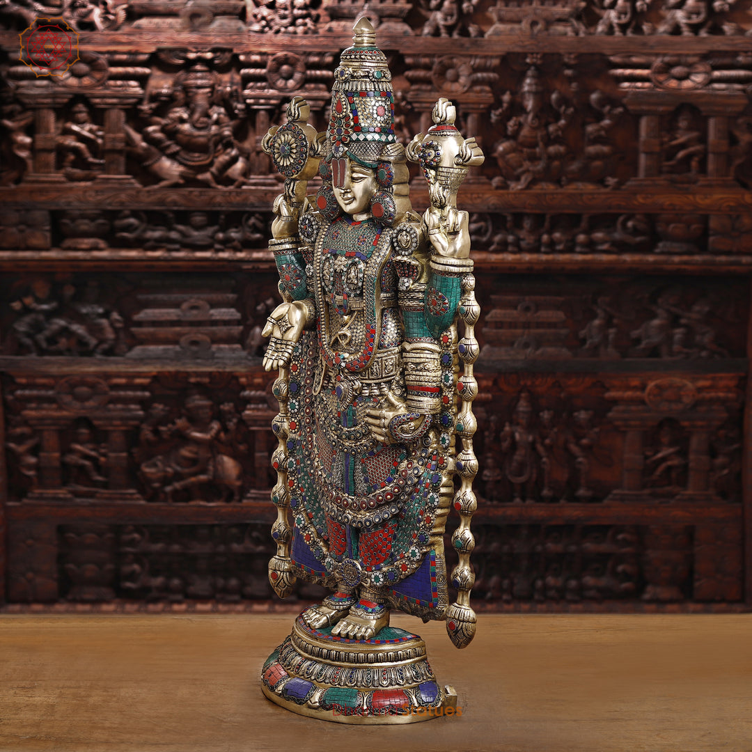 Brass Balaji Standing Fine Carved, Stone Work 46.5"