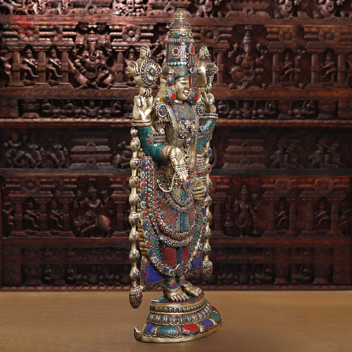 Brass Balaji Standing Fine Carved, Stone Work 46.5"