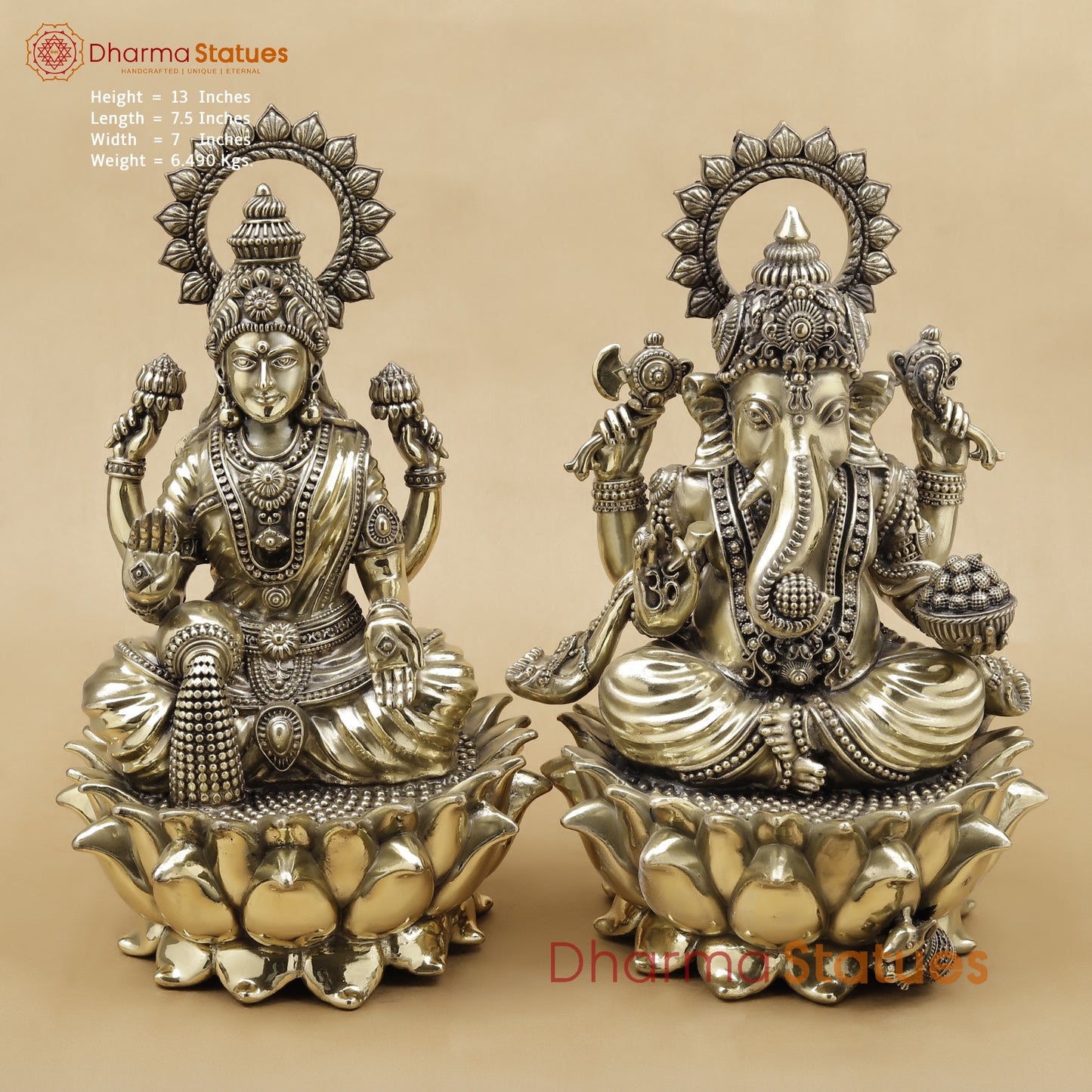 Brass Lakshmi Ganesh Fine, 13"