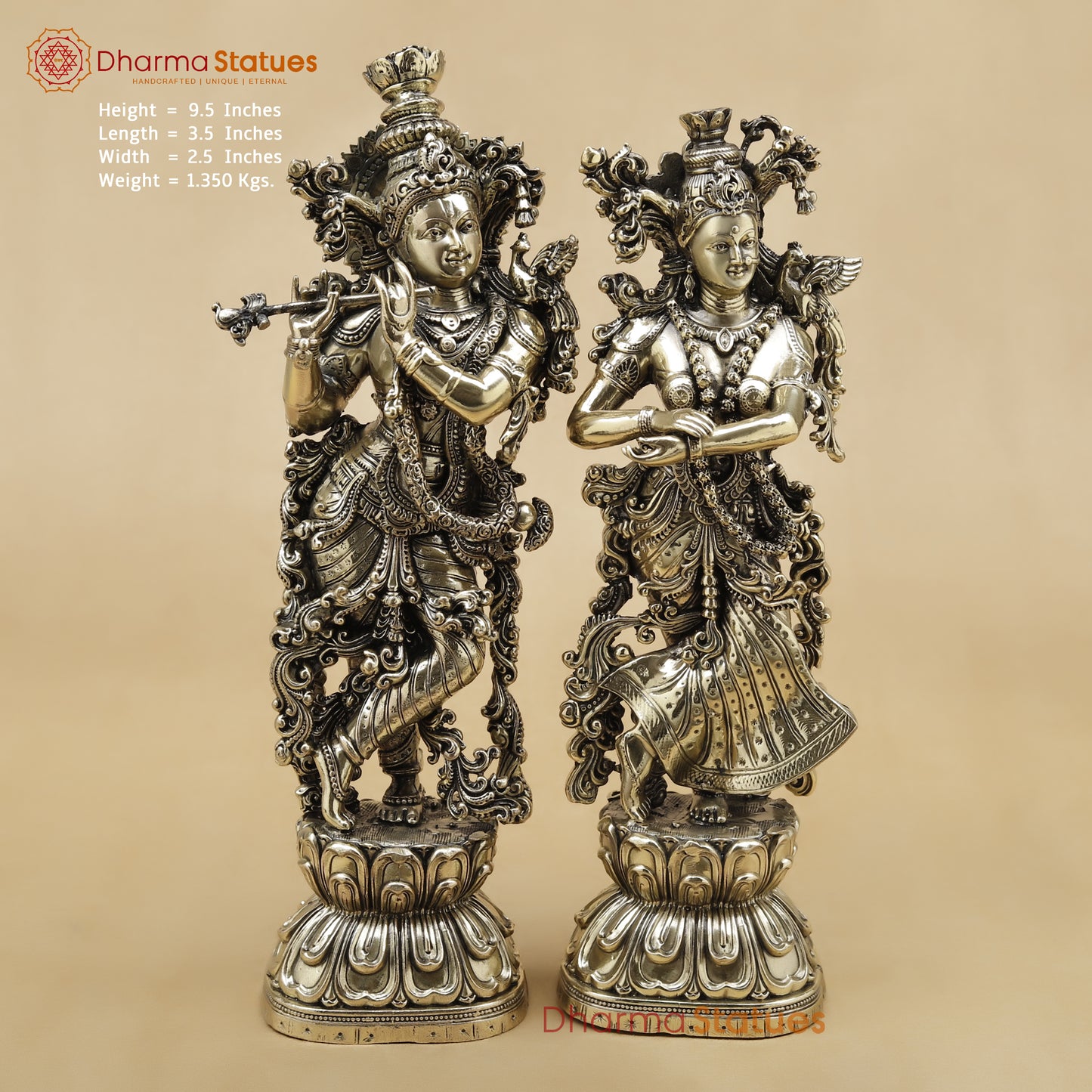 Brass Radha Krishna Fine, 9.5"