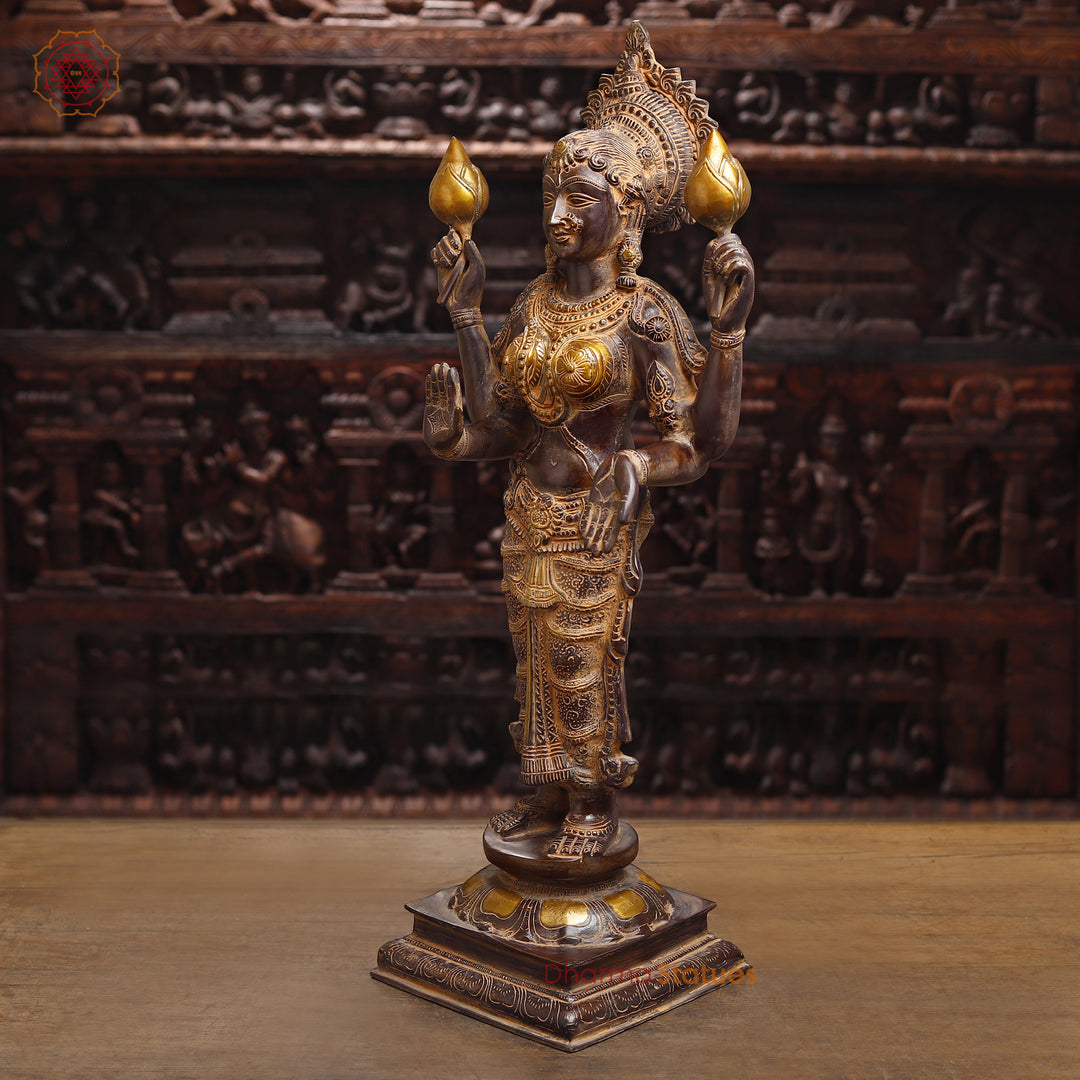 Brass Lakshmi Statue, Fine Golden & Brown Finish 31.5"