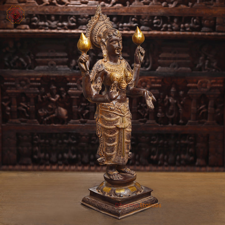 Brass Lakshmi Statue, Fine Golden & Brown Finish 31.5"