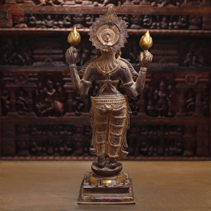 Brass Lakshmi Statue, Fine Golden & Brown Finish 31.5"