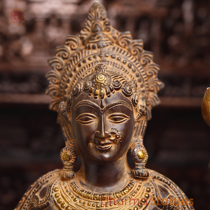 Brass Lakshmi Statue, Fine Golden & Brown Finish 31.5"