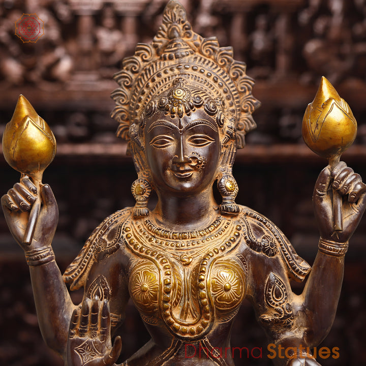 Brass Lakshmi Statue, Fine Golden & Brown Finish 31.5"