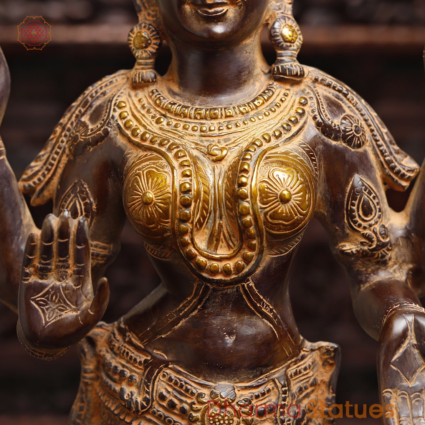 Brass Lakshmi Statue, Fine Golden & Brown Finish 31.5"
