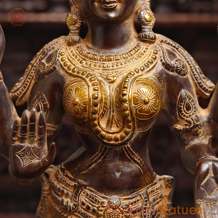 Brass Lakshmi Statue, Fine Golden & Brown Finish 31.5"