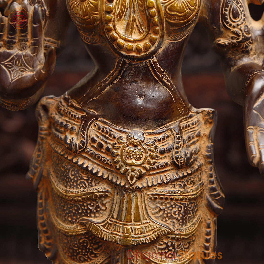 Brass Lakshmi Statue, Fine Golden & Brown Finish 31.5"