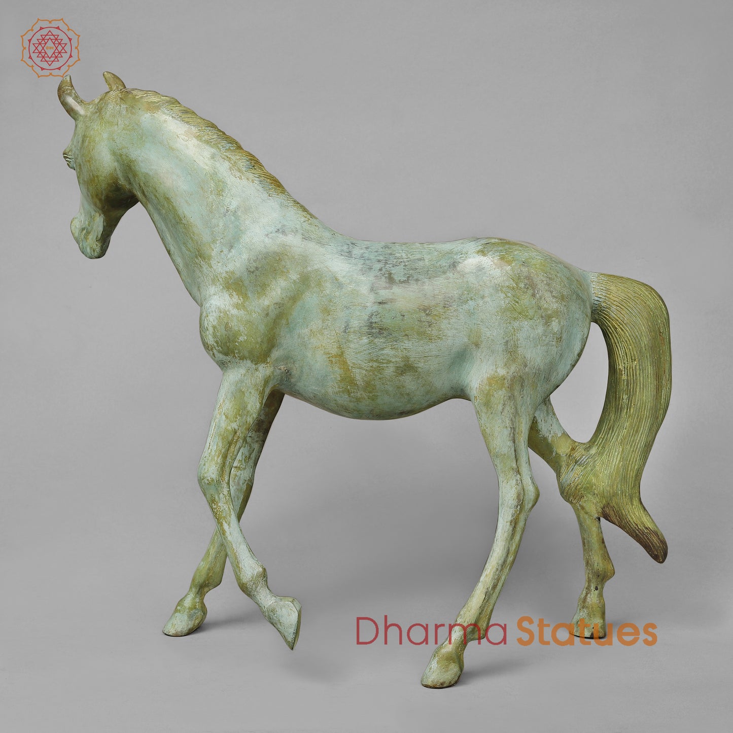 Brass Horse, Green Patina, 18.5"