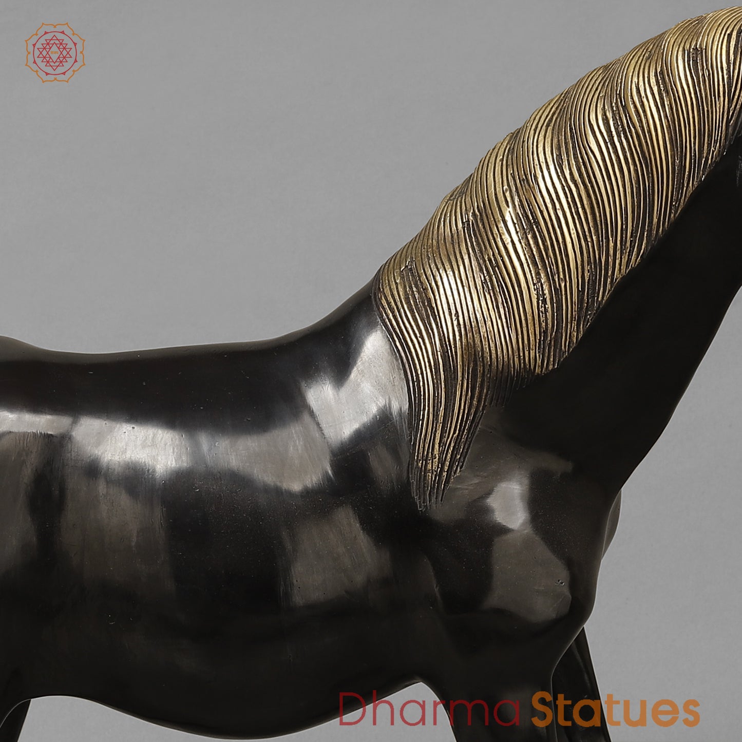 Brass Horse Standing, Black Patina & Golden Finish, 18.5"