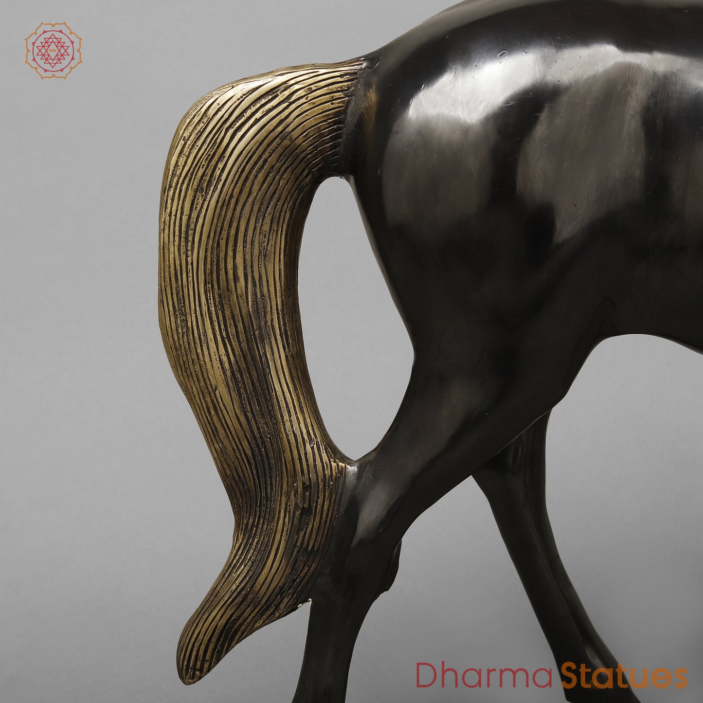 Brass Horse Standing, Black Patina & Golden Finish, 18.5"