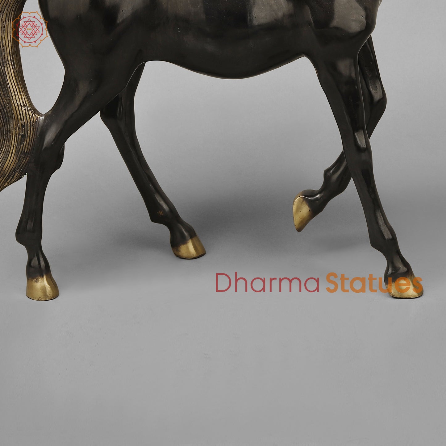 Brass Horse Standing, Black Patina & Golden Finish, 18.5"