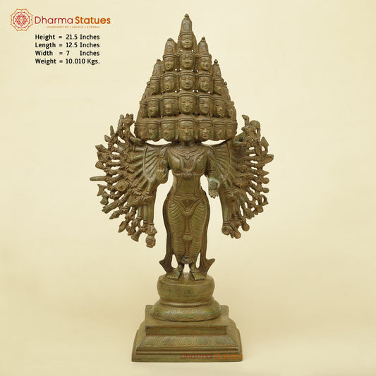 Brass SadaShiva with Many Heads, Green Ancient Finish, 21.5"
