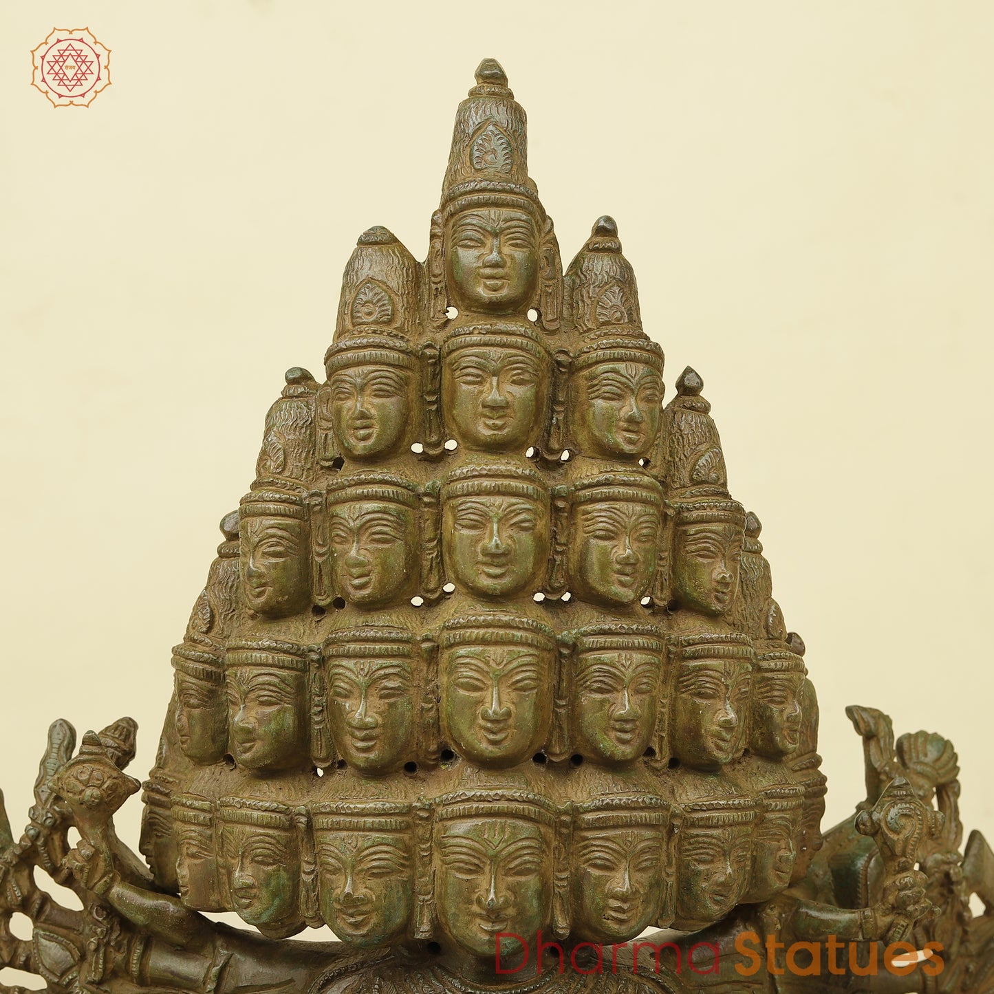 Brass SadaShiva with Many Heads, Green Ancient Finish, 21.5"