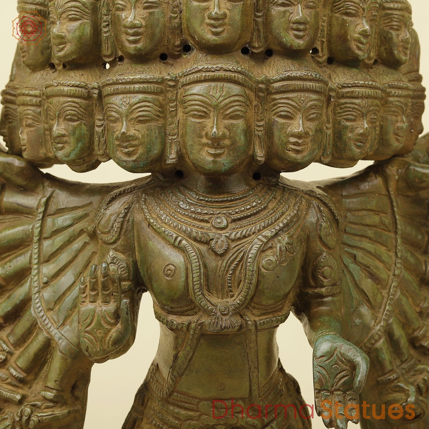 Brass SadaShiva with Many Heads, Green Ancient Finish, 21.5"