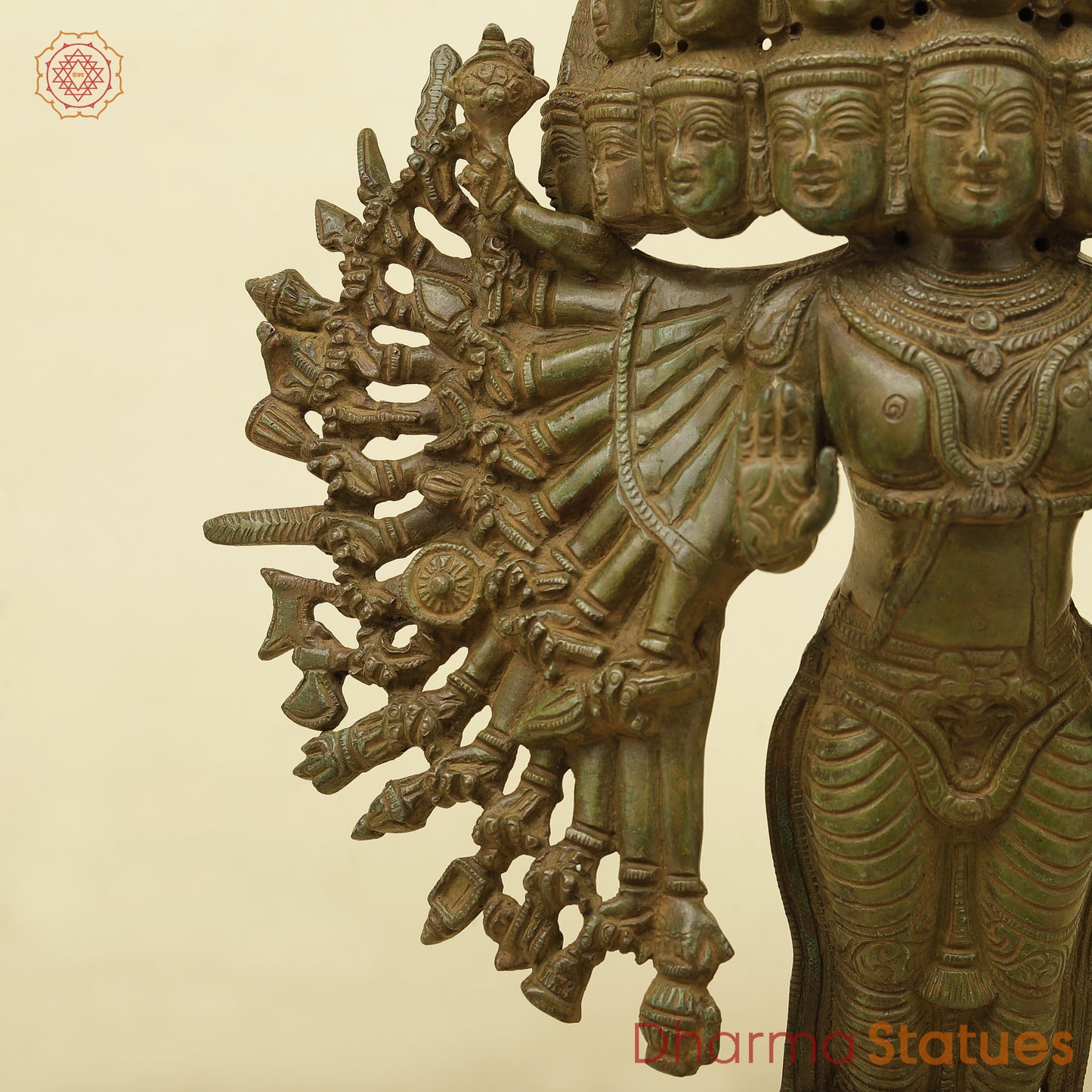 Brass SadaShiva with Many Heads, Green Ancient Finish, 21.5"
