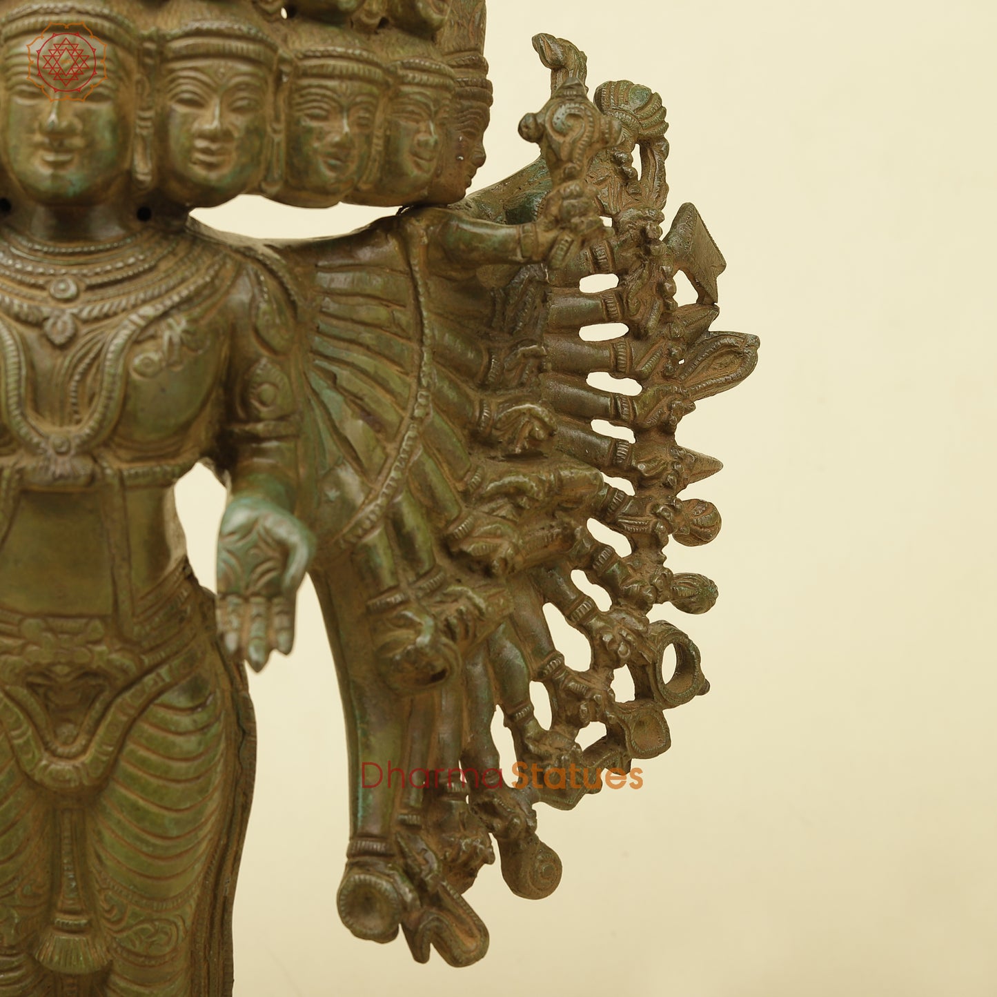 Brass SadaShiva with Many Heads, Green Ancient Finish, 21.5"