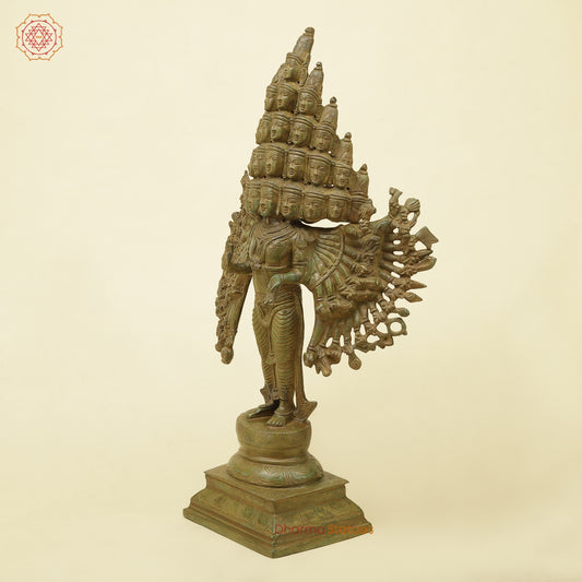 Brass SadaShiva with Many Heads, Green Ancient Finish, 21.5"