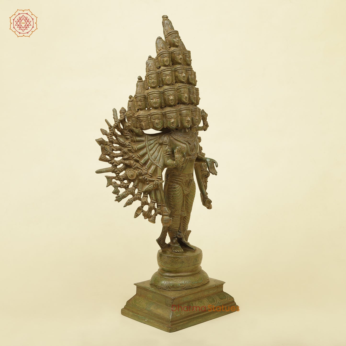 Brass SadaShiva with Many Heads, Green Ancient Finish, 21.5"