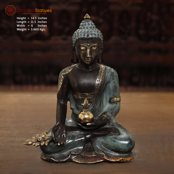 Brass Meditating Buddha Statue, Fine Black patina Finish 14.5"