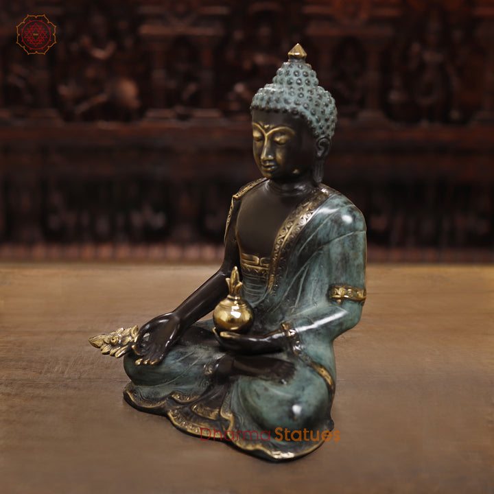 Brass Meditating Buddha Statue, Fine Black patina Finish 14.5"