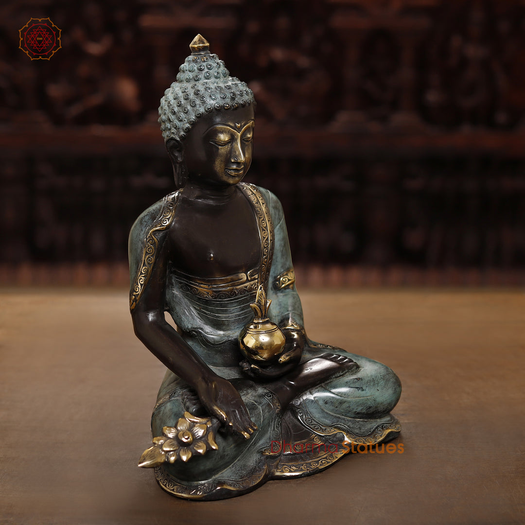 Brass Meditating Buddha Statue, Fine Black patina Finish 14.5"