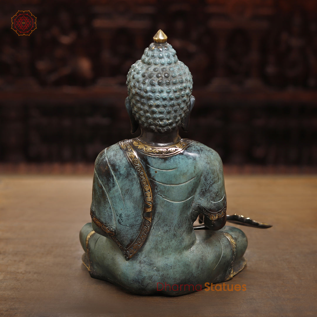 Brass Meditating Buddha Statue, Fine Black patina Finish 14.5"