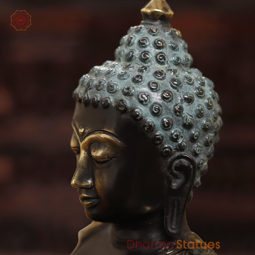 Brass Meditating Buddha Statue, Fine Black patina Finish 14.5"