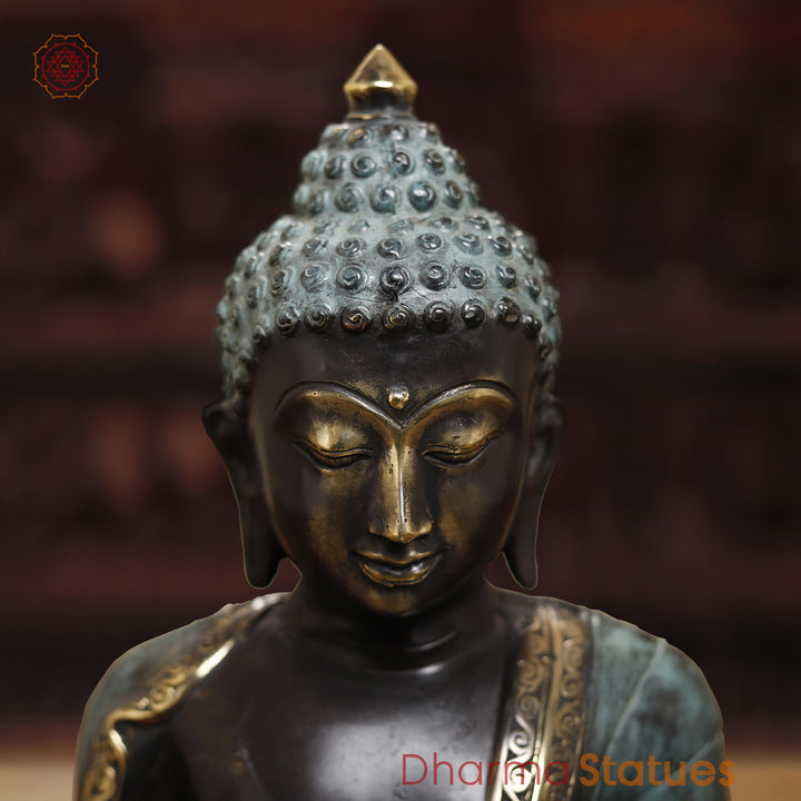 Brass Meditating Buddha Statue, Fine Black patina Finish 14.5"