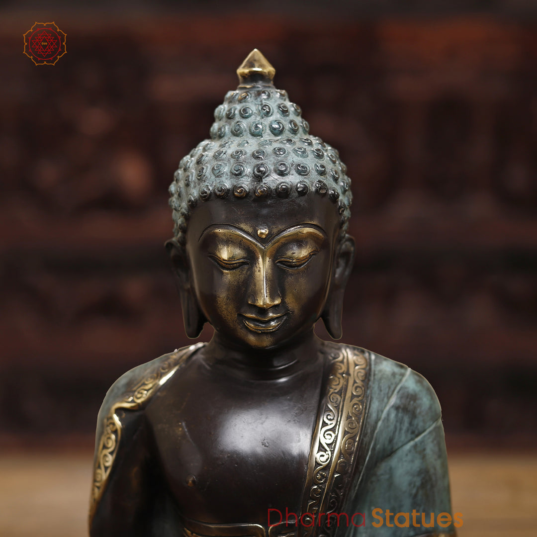 Brass Meditating Buddha Statue, Fine Black patina Finish 14.5"