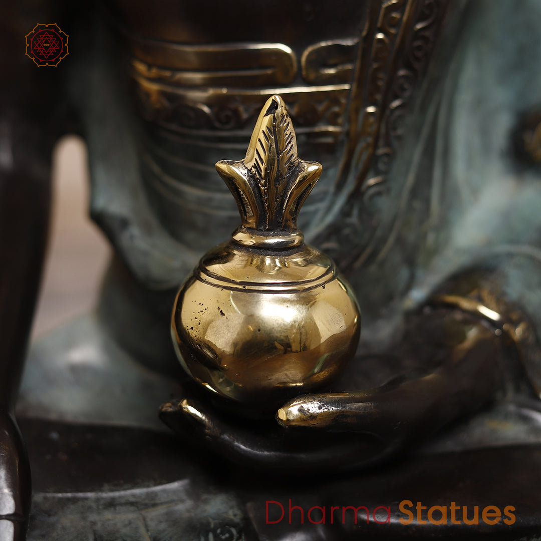 Brass Meditating Buddha Statue, Fine Black patina Finish 14.5"