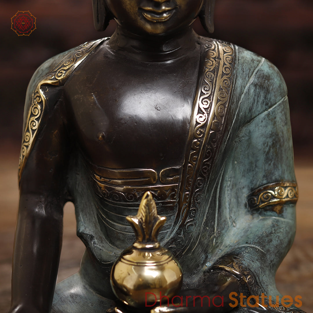 Brass Meditating Buddha Statue, Fine Black patina Finish 14.5"