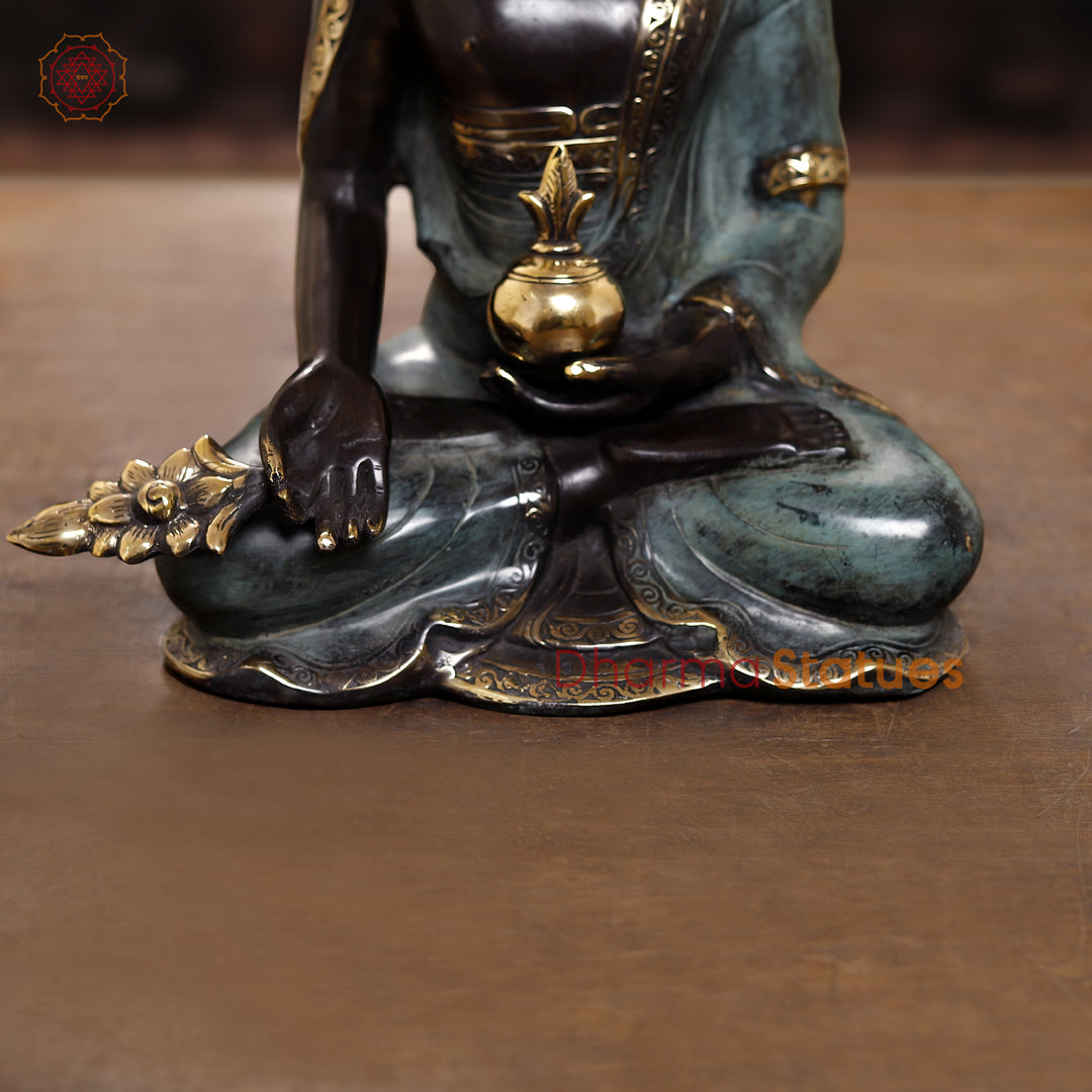 Brass Meditating Buddha Statue, Fine Black patina Finish 14.5"