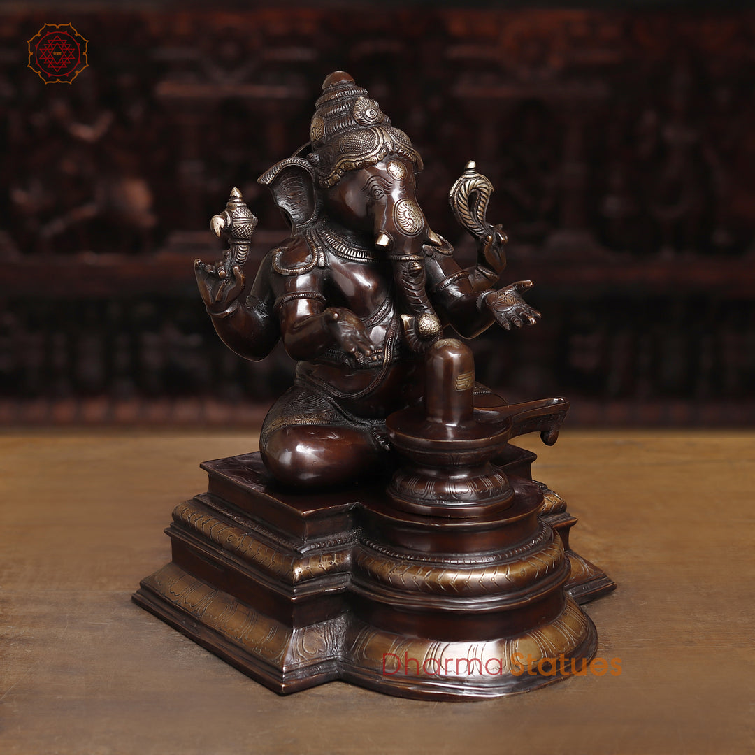 Brass Lingam Ganesh Idol, Lord Ganesh Statue, Copper Finish 14.5"