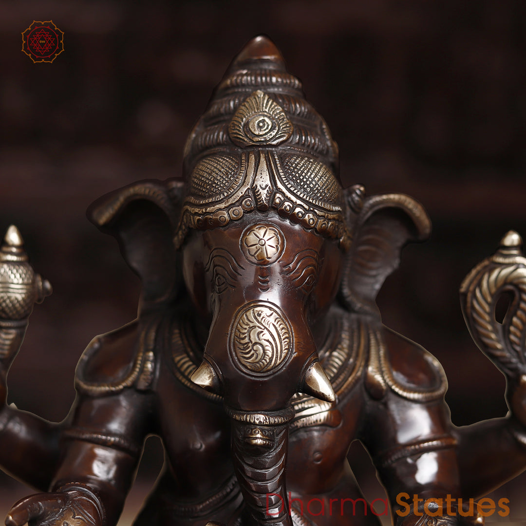 Brass Lingam Ganesh Idol, Lord Ganesh Statue, Copper Finish 14.5"