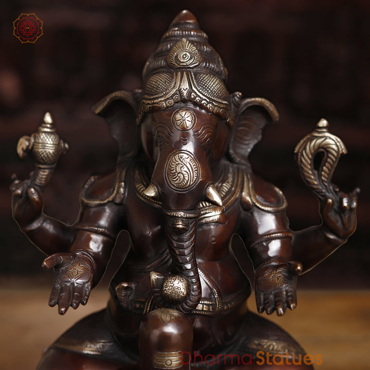 Brass Lingam Ganesh Idol, Lord Ganesh Statue, Copper Finish 14.5"