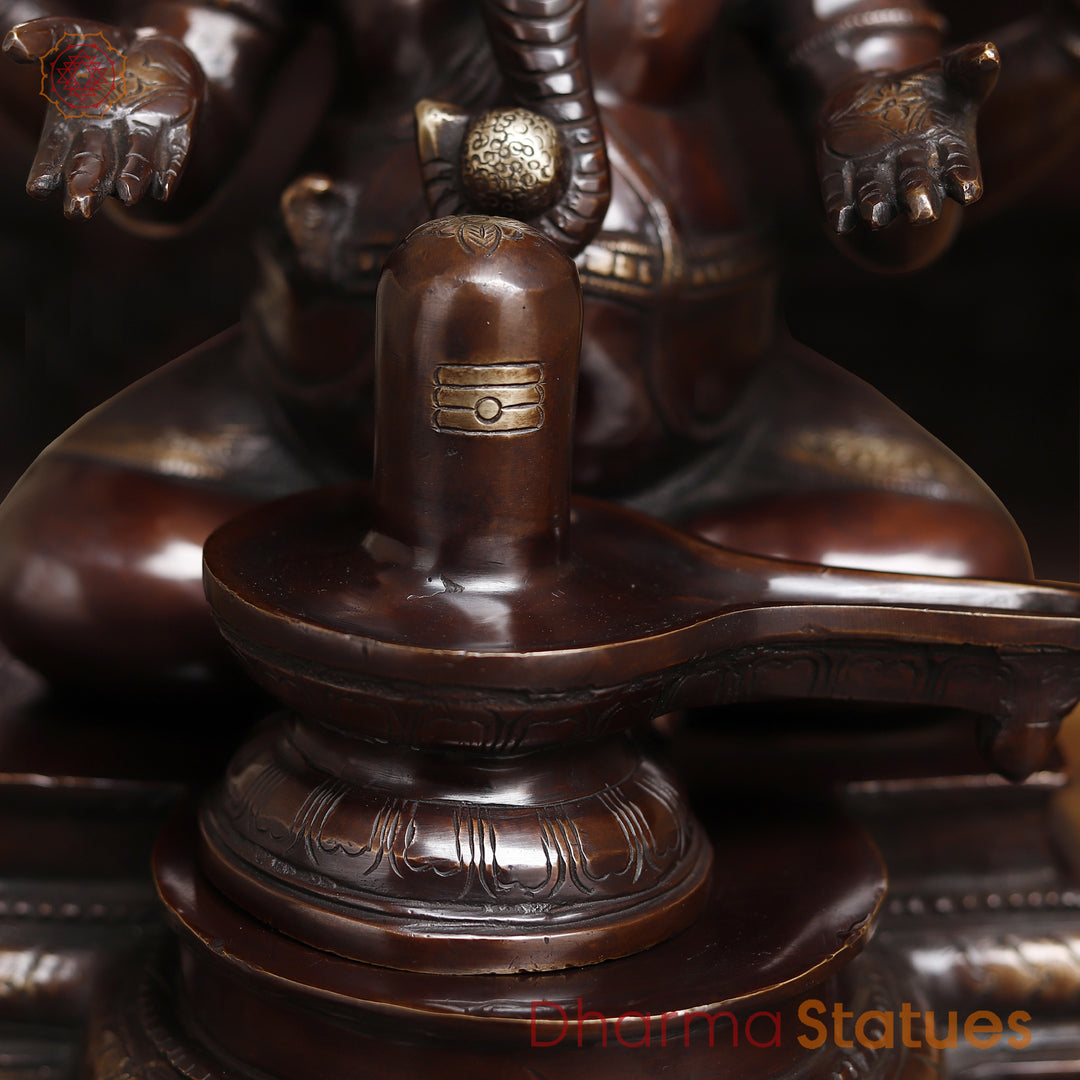 Brass Lingam Ganesh Idol, Lord Ganesh Statue, Copper Finish 14.5"