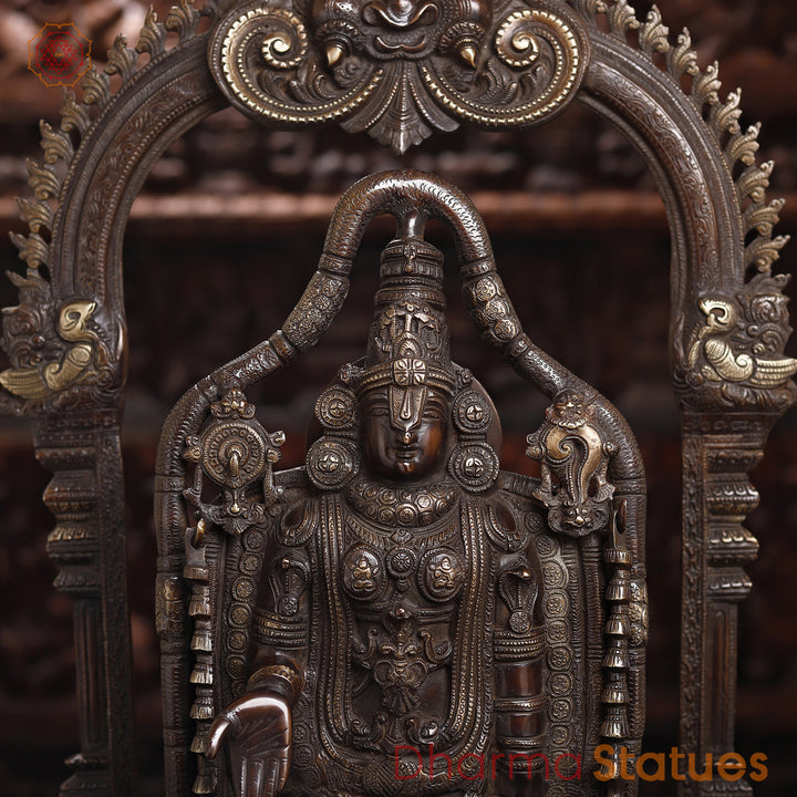 Brass Balaji Standing with Frame Fine, Antique Finish 36"