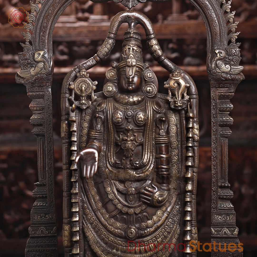 Brass Balaji Standing with Frame Fine, Antique Finish 36"