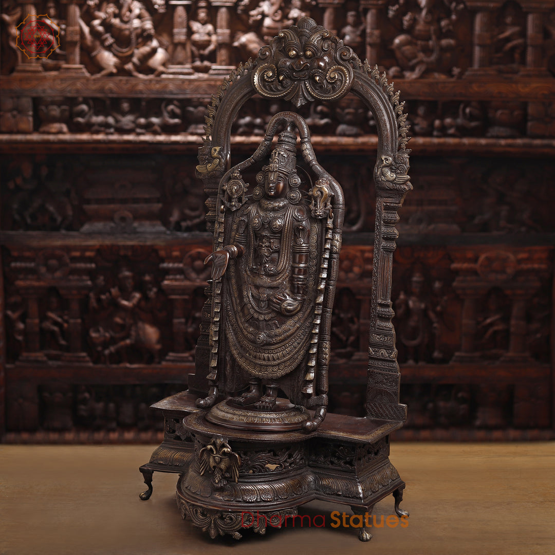 Brass Balaji Standing with Frame Fine, Antique Finish 36"