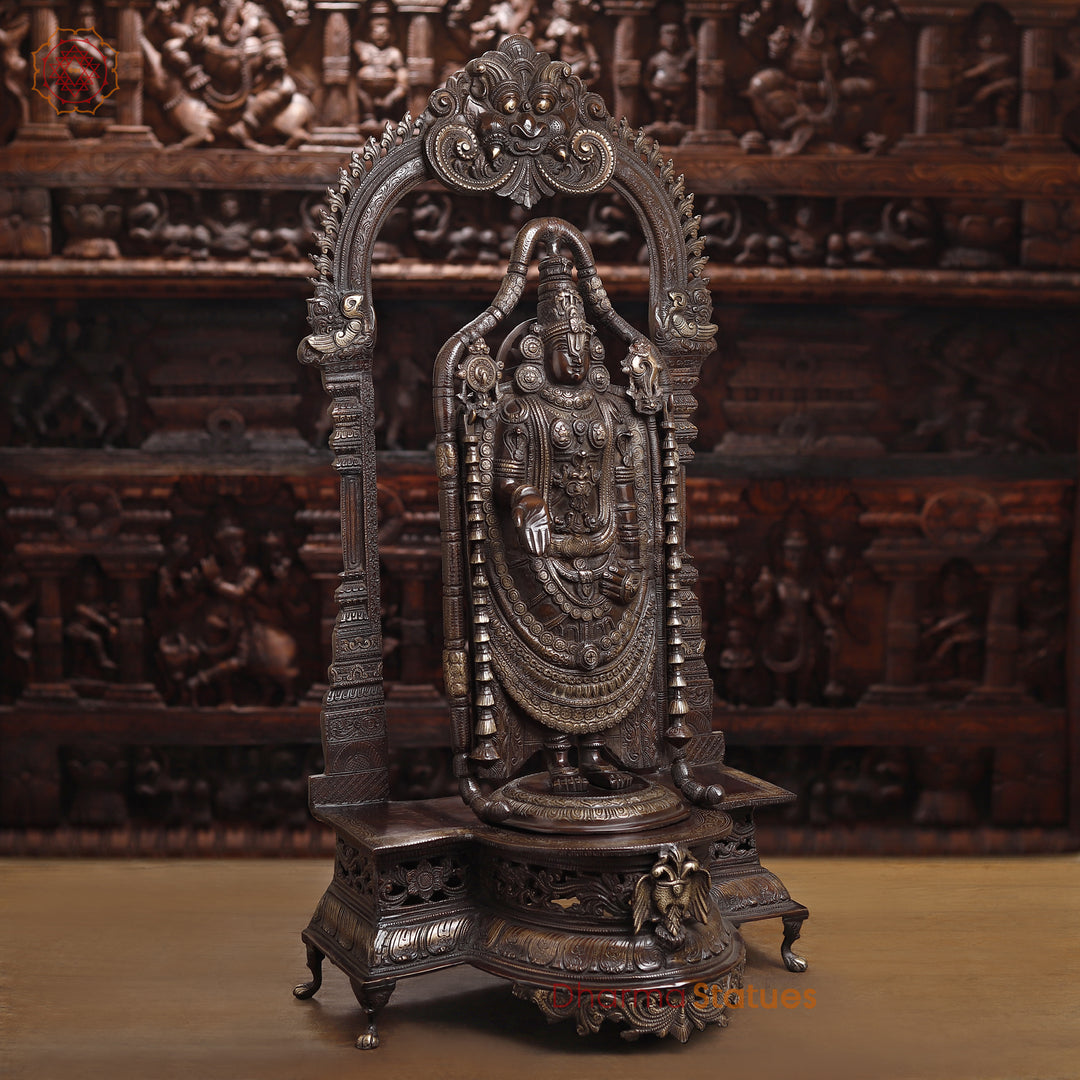 Brass Balaji Standing with Frame Fine, Antique Finish 36"