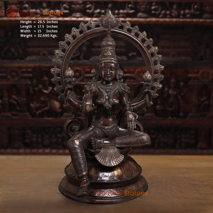 Brass Goddess Lakshmi Statue Seated, Fine Bronze Finish 26.5"