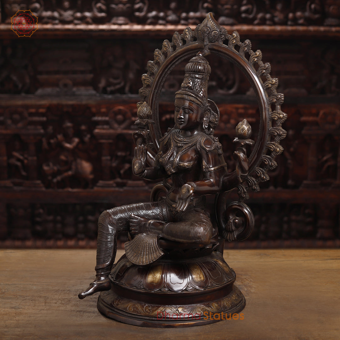 Brass Goddess Lakshmi Statue Seated, Fine Bronze Finish 26.5"