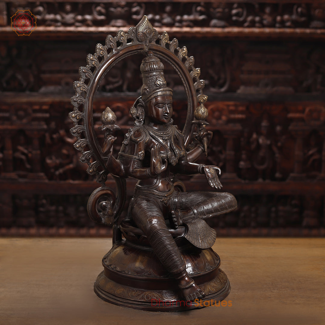 Brass Goddess Lakshmi Statue Seated, Fine Bronze Finish 26.5"