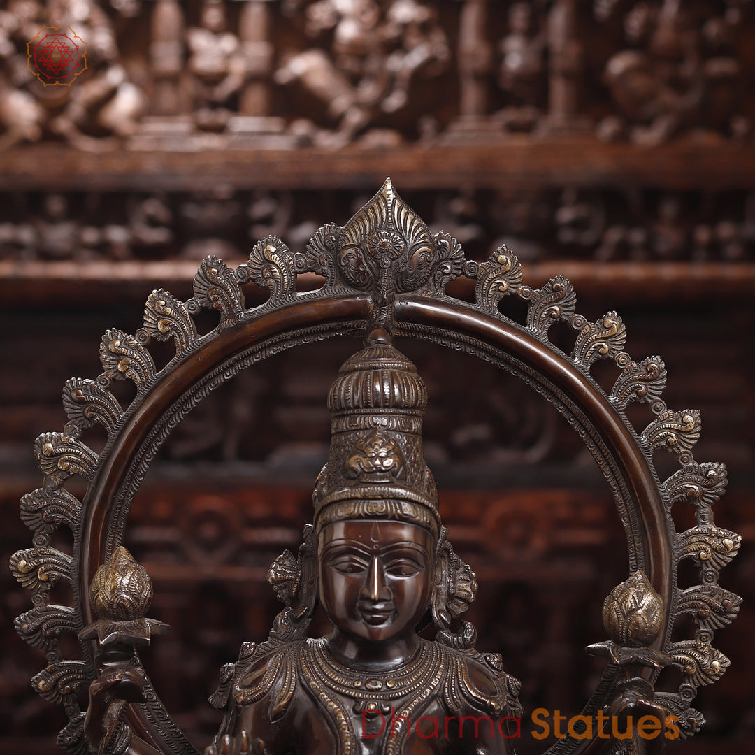 Brass Goddess Lakshmi Statue Seated, Fine Bronze Finish 26.5"