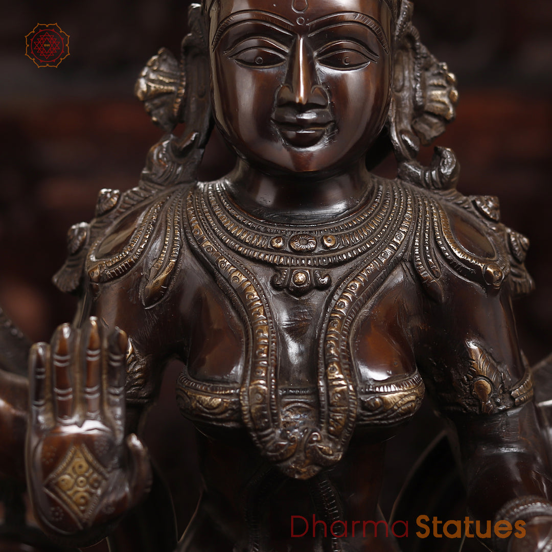 Brass Goddess Lakshmi Statue Seated, Fine Bronze Finish 26.5"