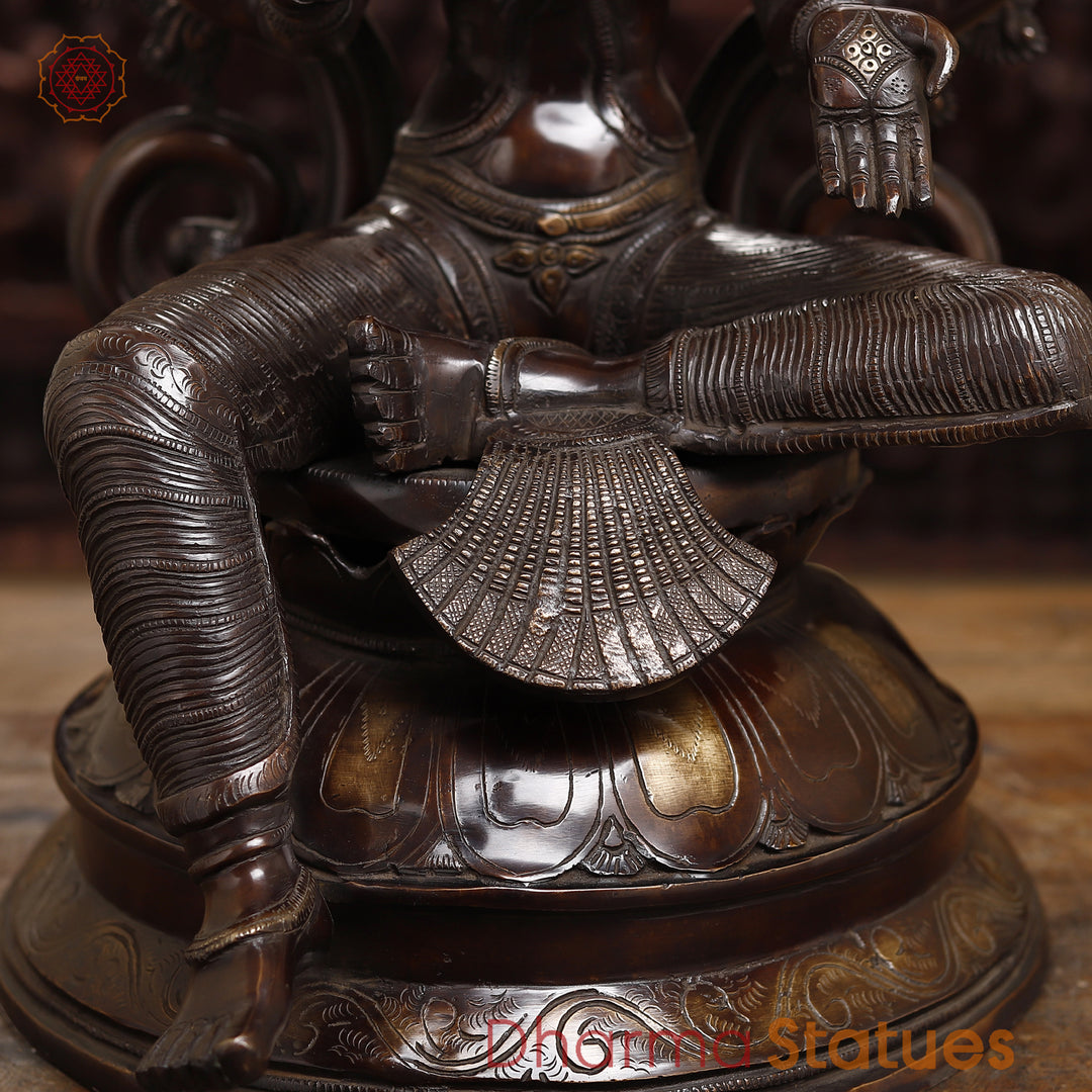 Brass Goddess Lakshmi Statue Seated, Fine Bronze Finish 26.5"